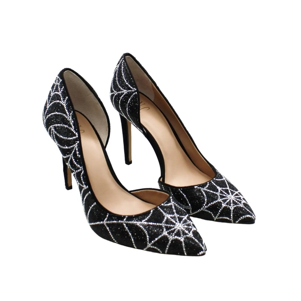 Black Crystal Spiderweb Pointed Toe Stiletto Heels - Picture 8 of 8